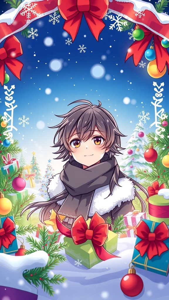 A Christmas themed profile picture of a HSR character in a snowy setting with festive decorations.